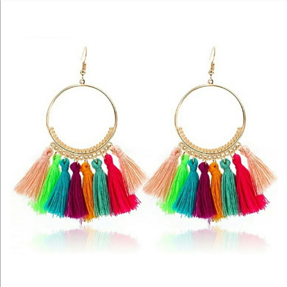 Multicolor tassel hoop dangle earrings!! NWOT